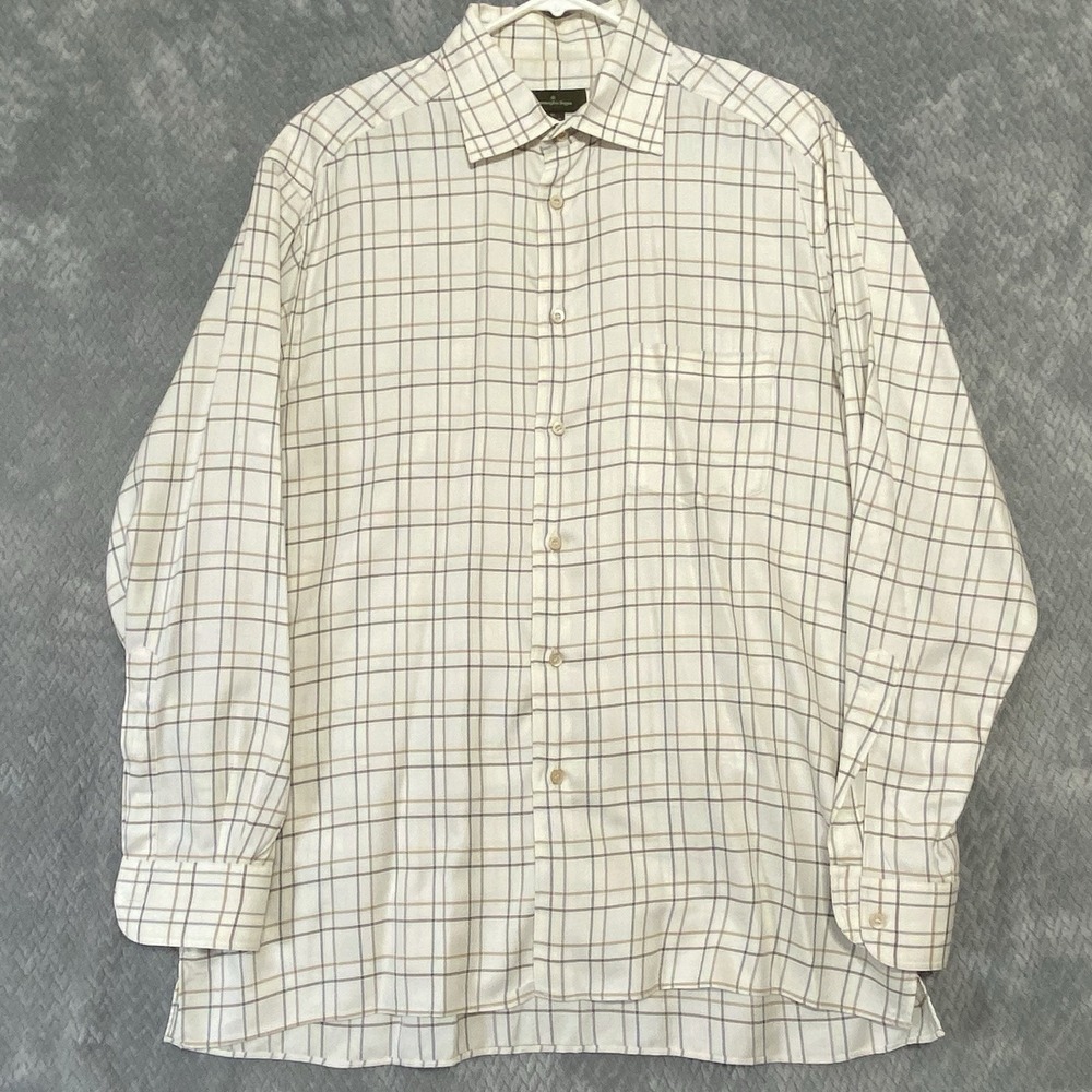 Ermenegildo Zegna Dress Shirt‎ Mens XL Beige Stripe Button Down Made in Italy